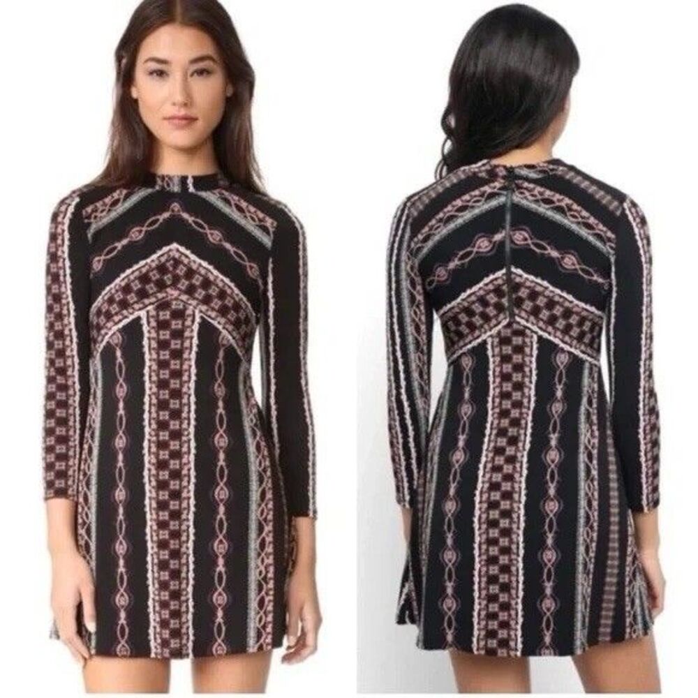 Free People Black and Pink Patterned Midi Dress